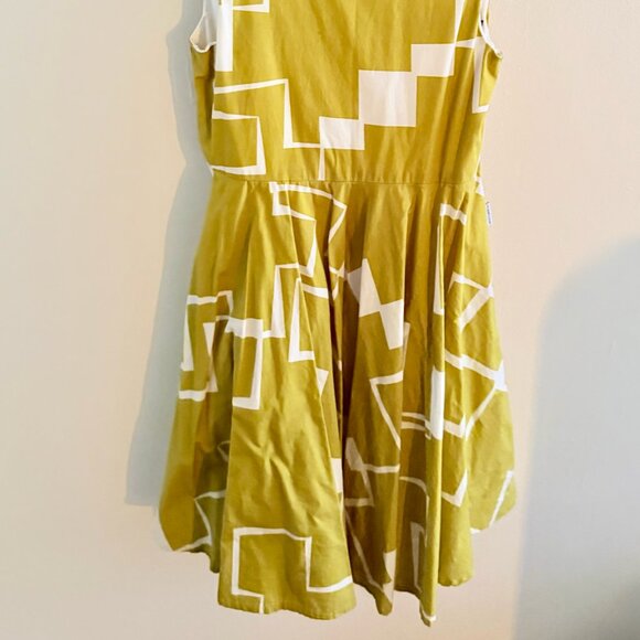 Green Motoreta Child's Dress, "Vega Dress Green & White Geometric Print" - Picture 8 of 8